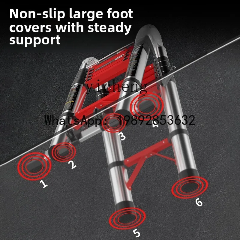 سلم رفع محمول متعدد الوظائف منزلي تلسكوبي من الفولاذ المقاوم للصدأ سلم هندسي سميك قابل للطي #4