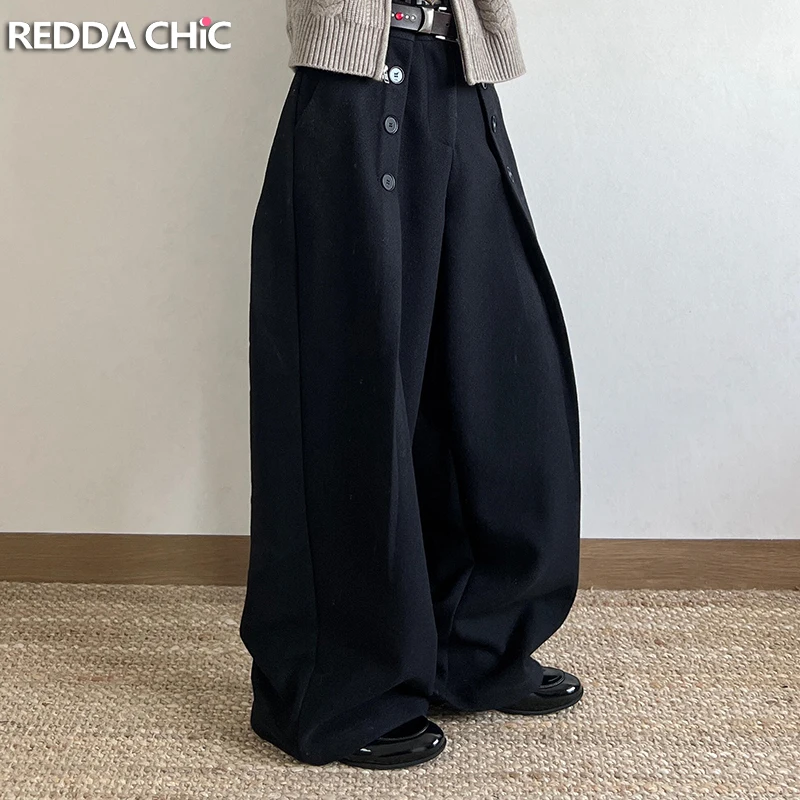 

REDDACHIC Men's Black Button Decor Suit Pants with Pockets Cleanfit Pleated Wide Leg Trousers Dressy Casual Office Everyday Wear