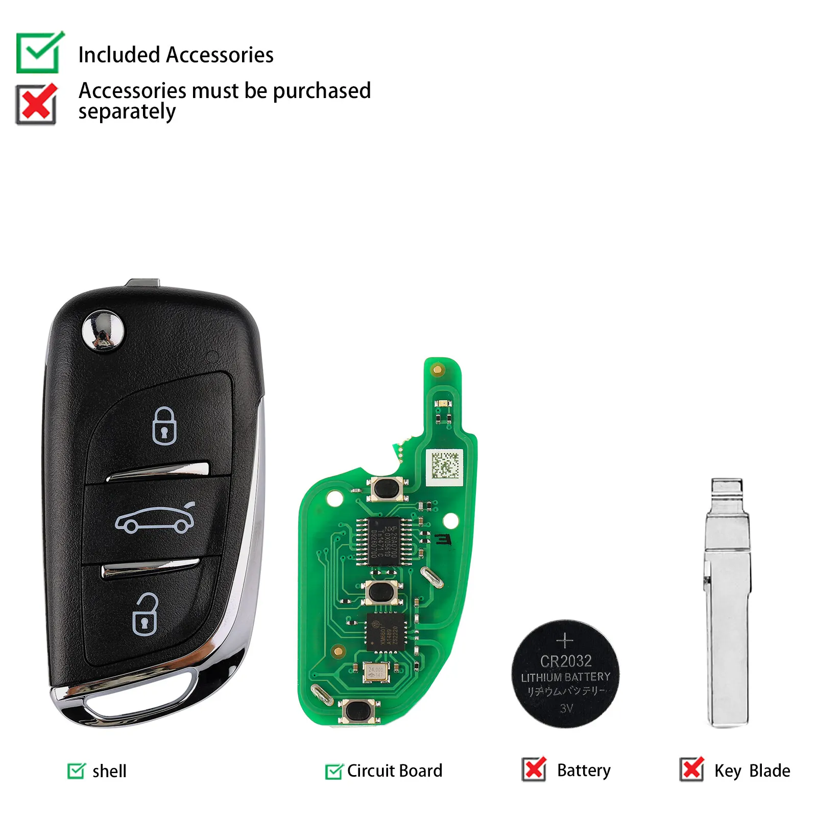 XHORSE XNDS00EN Universal Wireless Remote Key 3 Buttons for DS Type Car Remote Key with NXP Chip for VVDI2/VVDI Key Tool - view 6