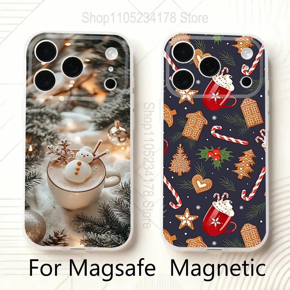 

Christmas Art winter Coffee Phone Case For iPhone 17,16,15,14,13,12,11 Pro,Max,Plus,Mini,Air,E Magnetic Magsafe Frosted Clear