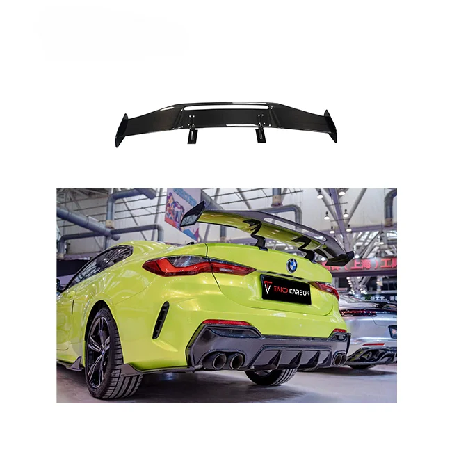 TAKD Hot Style Real Dry Carbon Fiber Large Rear Spoiler Wing universal trunk spoiler for cars For BMW 4 Series G22 G23 2021-UP