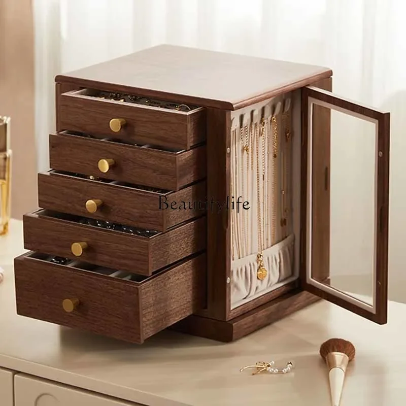 D33Vintage Jewelry Box Wooden Rotatable Jewelry Storage Boxes Women Ring Earrings Necklace Display Box Desktop Storage Organizer