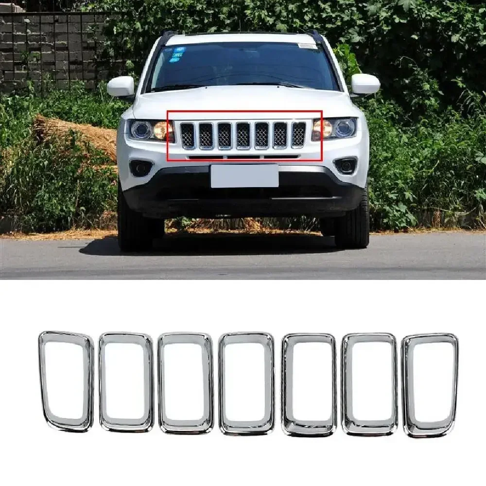 7Pcs Front Grille Trim Exterior Racing Air Outlets Chrome ABS Protectors Cover Car-styling For Jeep Compass 2011-2014