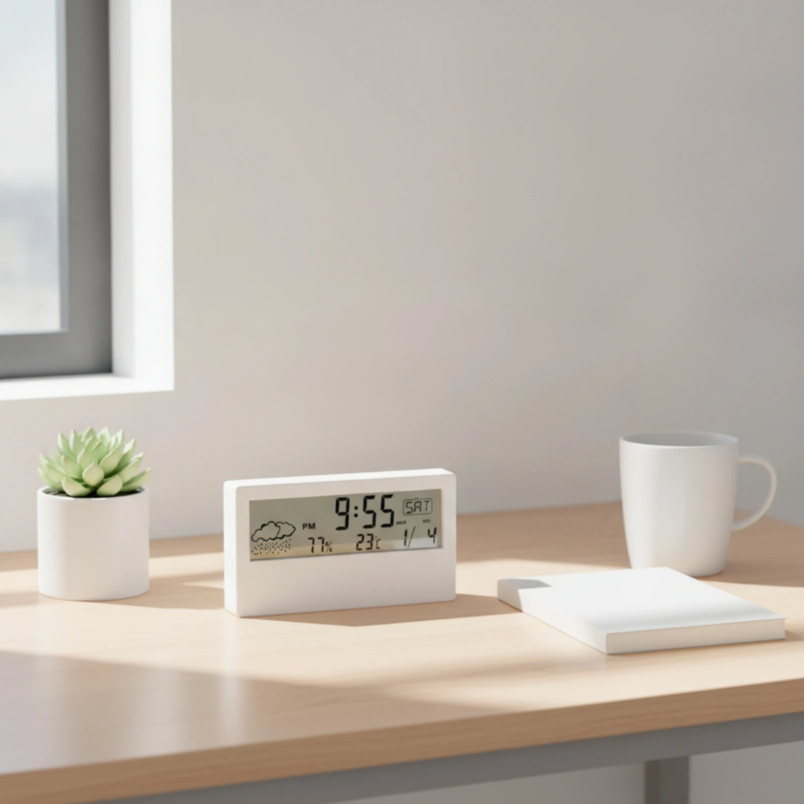 Temperature Humidity Clock Multifunctional Digital Alarm Clock Timekeeping Device Minimalist Design for Desktop, Bedroom