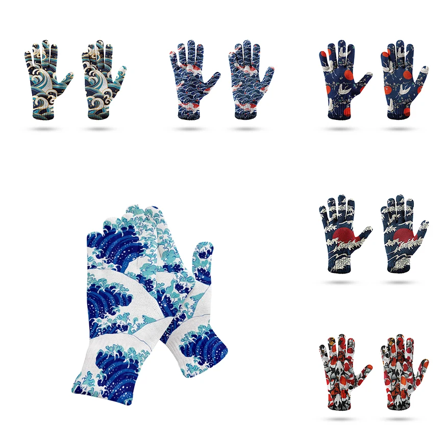 

Japanese Style Printed Gloves Women Spring And Autumn Stretch Knit Mittens 3D Print Full Finger Female Touch Screen Gloves