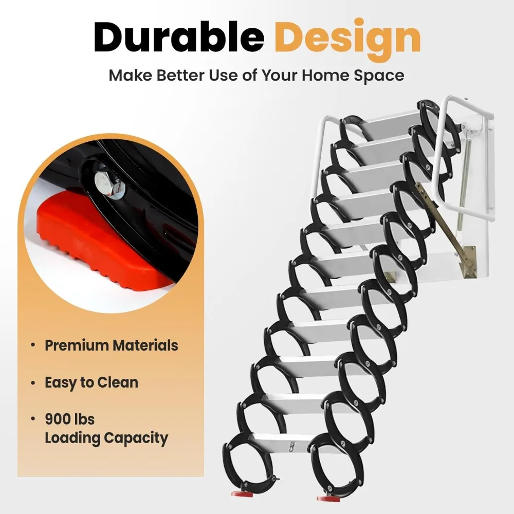 Sistema di estrazione per scaletta per soffitta montata a parete da 12 piedi, scala pieghevole in lega di alluminio a 12 gradini per tirare verso il basso le scale del soffitta, capacità di 900 libbre