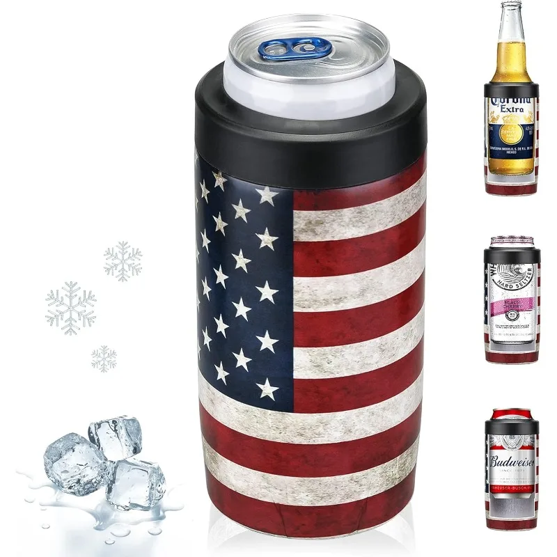 

Slim Can Cooler, 4-in-1 Double Walled Stainless Steel Insulated Beer Can Holder, Works Bottles & As A Pint Cups