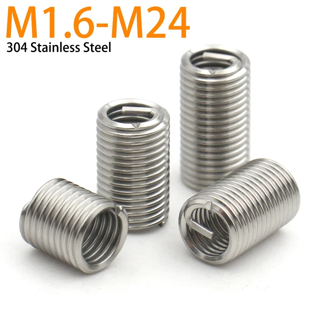 2/5/10/30pcs M1.6 M2 M2.5 M3 M4 M5 M6 M8~ M24 304 Stainless Steel Coiled Wire Helical Bushing Sleeve Threaded Inserts Set Screw