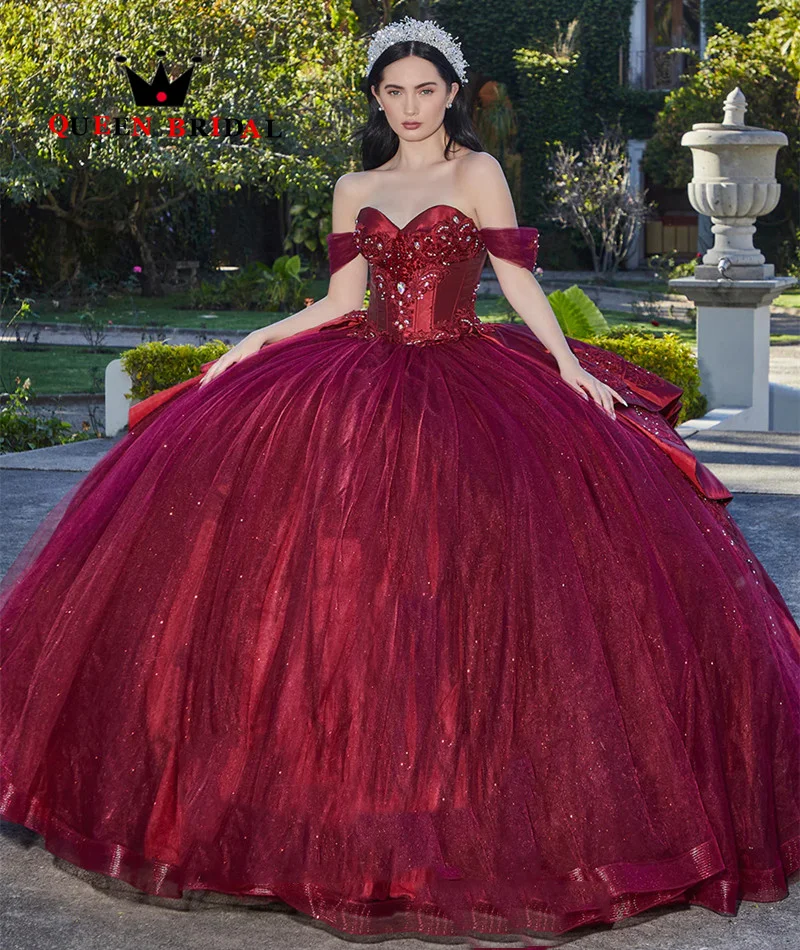 

Elegant Sweetheart Wine Red Quinceanera Dresses Appliques Sequined Birthday Gowns Vestidos De 15 Quinceañera Custom H60X