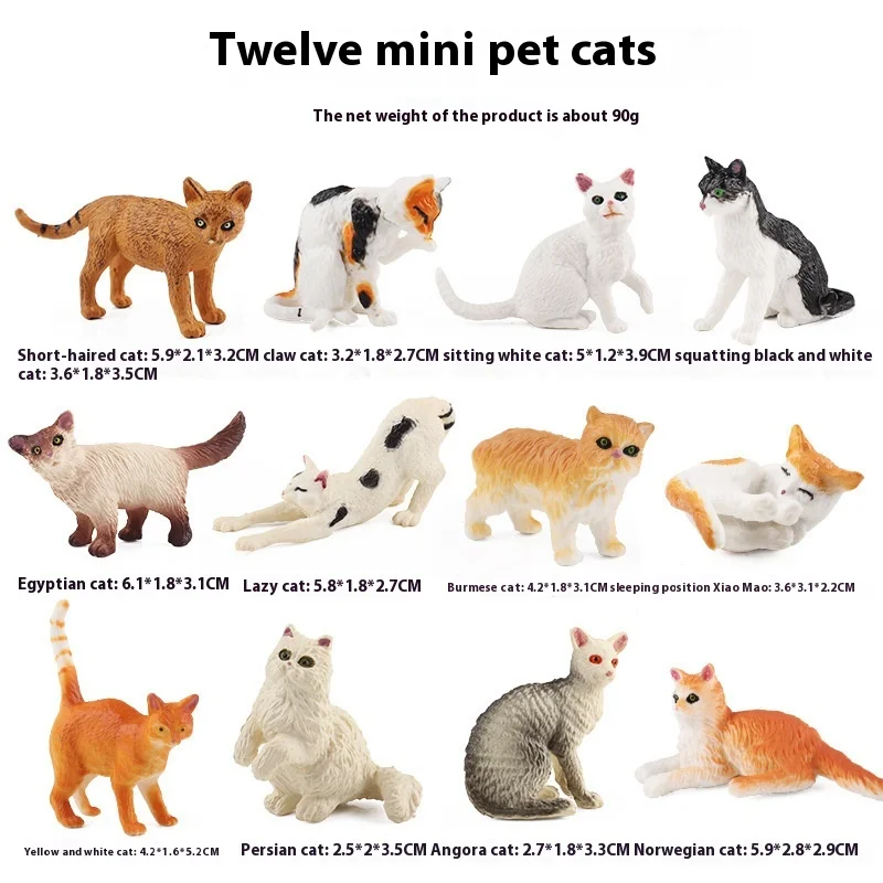 Simulazione Solid Mini Pet Cat Figurine di animali Modello Gatto persiano Ricchezza Gatto domestico Gatto nero Gatto bianco Giocattolo da collezione