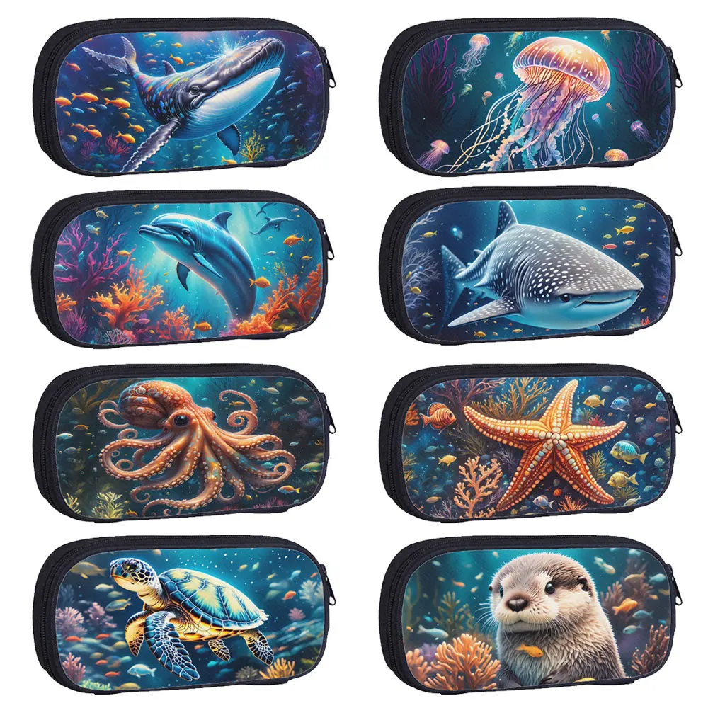 

Dolphin/Turtle/Octopus/ Starfish Pattern Cosmetic Bag Ocean Animal Pencil Bag School Stationary Bags Brush Holder Pencil Box