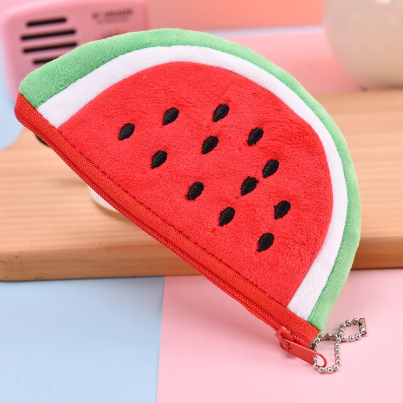 Creative Plush Fruit Kids Coin Purse Apple Watermelon Strawberry Coin Purse Lipstick Bag Bluetooth Headphone Storage Bag Gifts