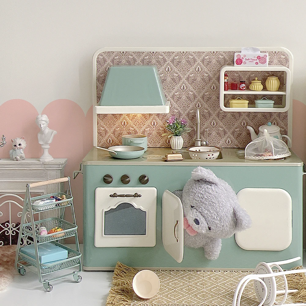 Aizulhomey Dollhouse Miniature Furniture 1/6 Metal Mini Kitchen Set Dollhouse Accessories For Blythe BJD Toys Gifts