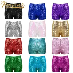 Kids Boys Girls Elastic Shiny Sequins Jazz Dance Shorts Fashion Birthday Party Dancewear Stage Performance Costume Short Pants
