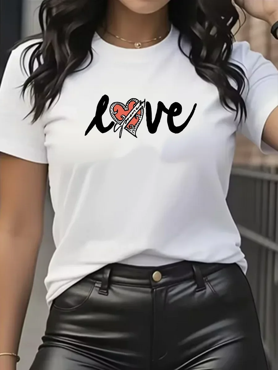 

Summer Women's Fashionable Comfortable Casual LOVE Letter Pattern Sports Round-neck Short-sleeved T-shirt Top Funny Shirt