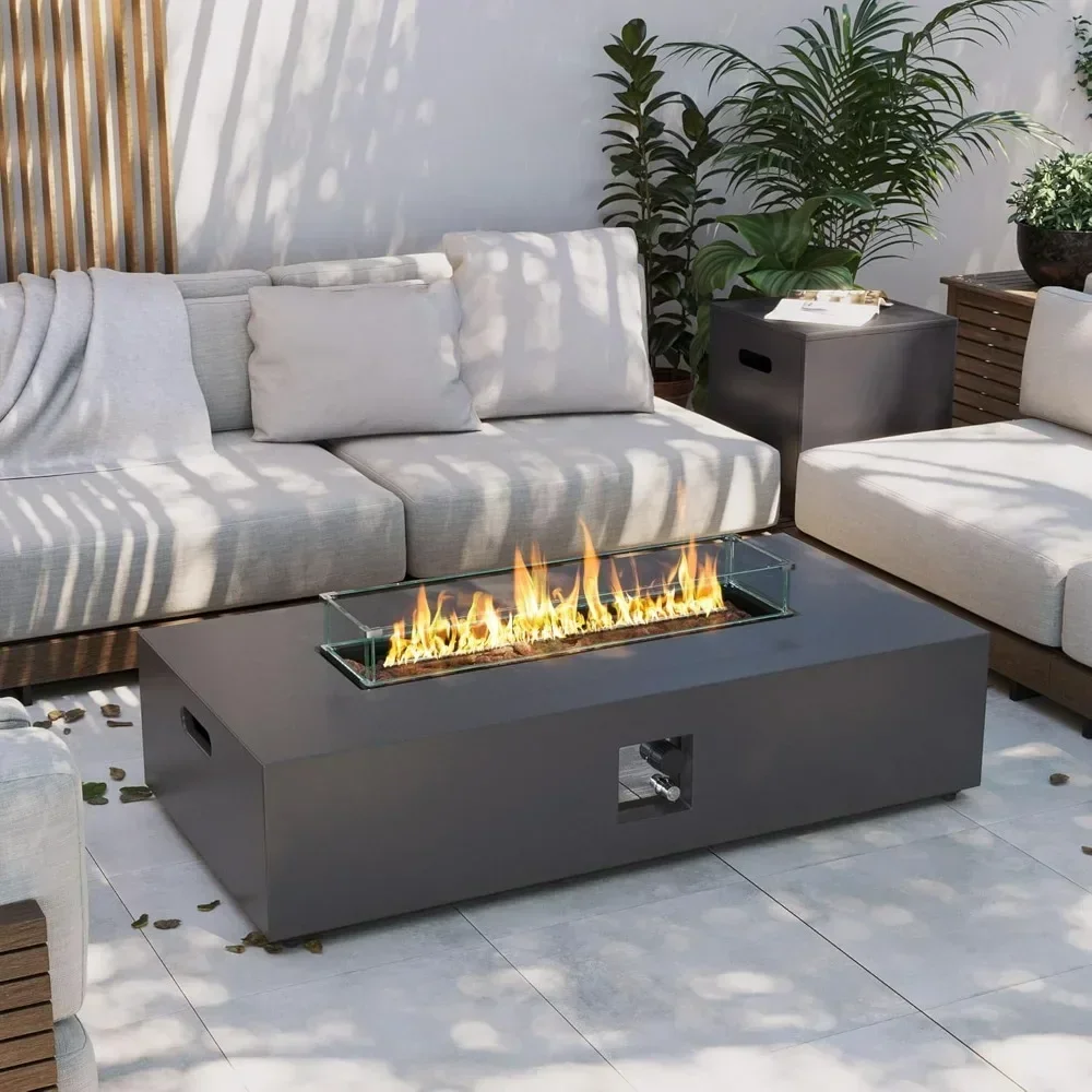 Gas Fire Pit Table, 50000 BTU Fire Pit for Outside Patio with Propane Tank Cover Wind Guard, Lava Rocks, Rain Cover, Fire Table