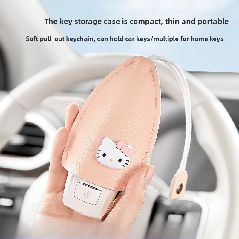 

Hello Kitty Pull Out Car Keyset Keychain Women's Storage Open Protective Case Keybag
