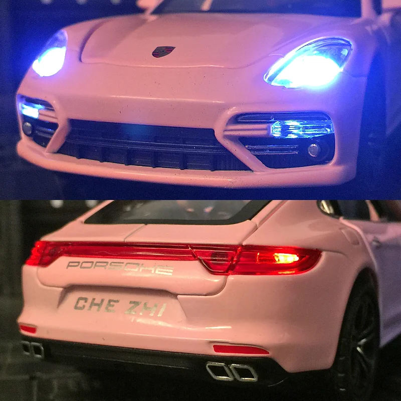 1:32 Simulación Porsche Panamera Puertas de modelo de coche de aleación y tapa de motor, maletero puede abrir detalles ricos, mano de obra fina