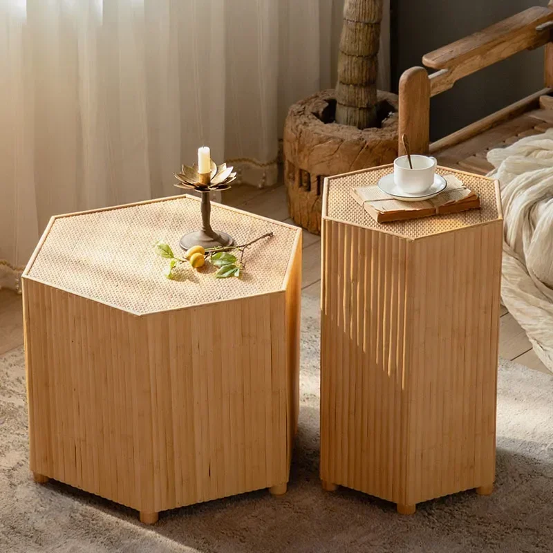 Pastoral Countryside Simple Coffee Table Living Room Rattan Weaving Sofa Bed Side Table Center Tables Decorative Furniture