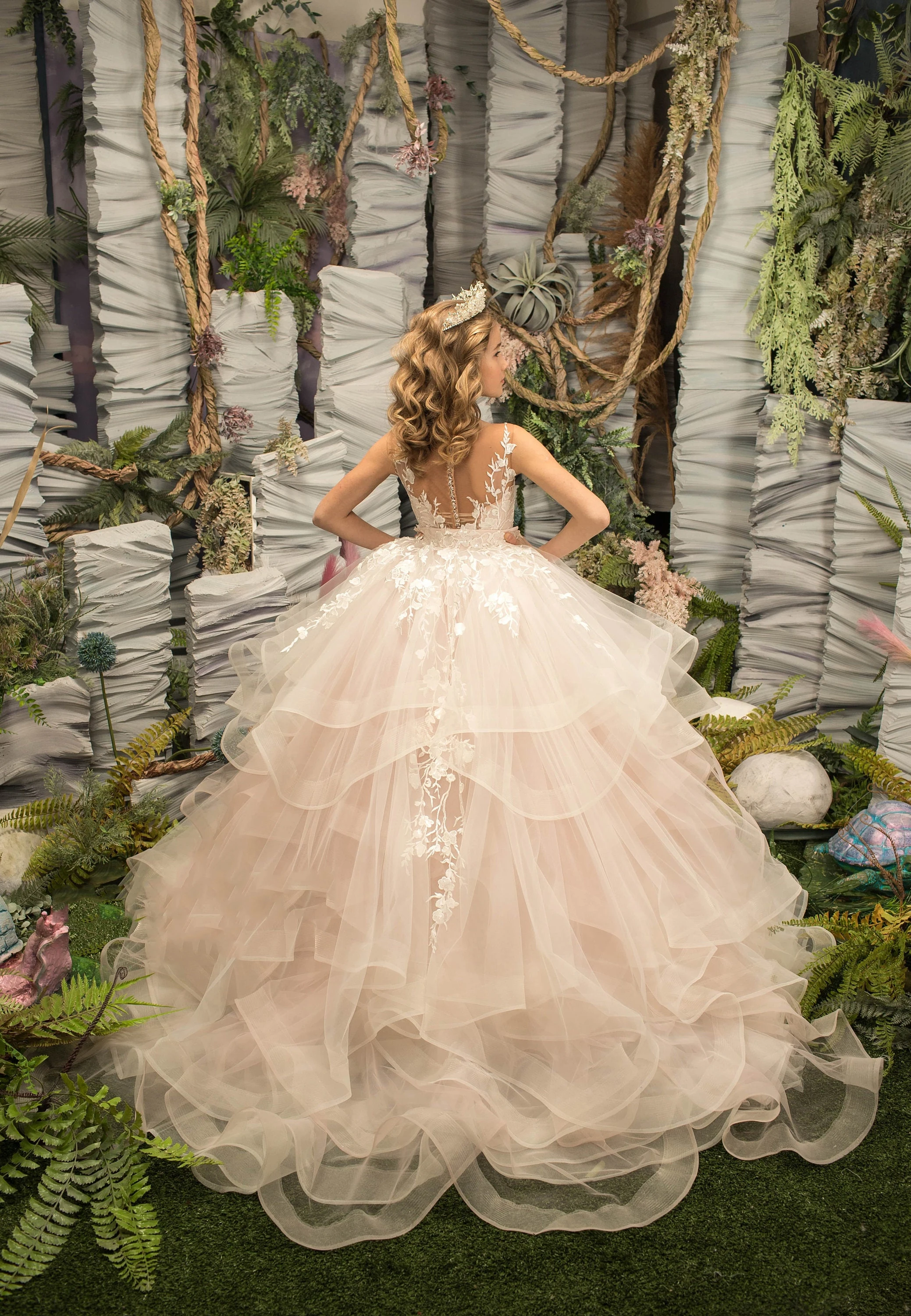 Vestido floral personalizado para casamento, tule, apliques inchados, comprimento até o chão, princesa, festa de aniversário infantil, primeira comunhão, vestidos de baile