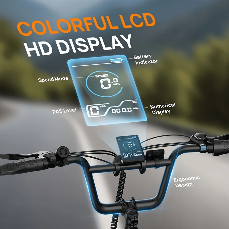 F66 Low-Speed Electric Bicycle, 15.53MPH E-Bike, 500W Peak Motor, 48V13Ah Battery, 20-Inch Fat Tire, Color LCD Display for Urban & Outdoor Riding image 9
