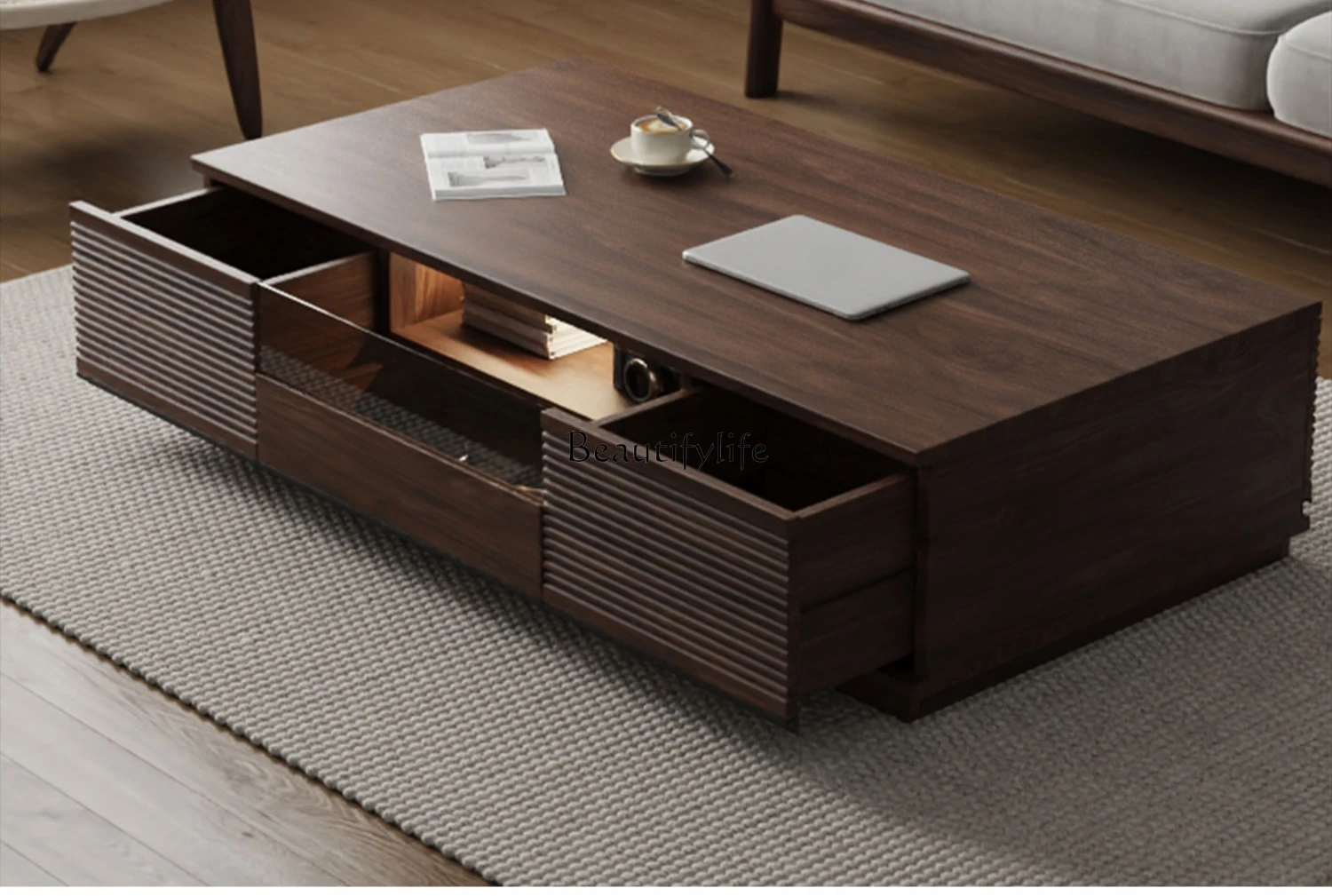 

North American black walnut coffee table simple modern solid wood small apartment multi-functional locker