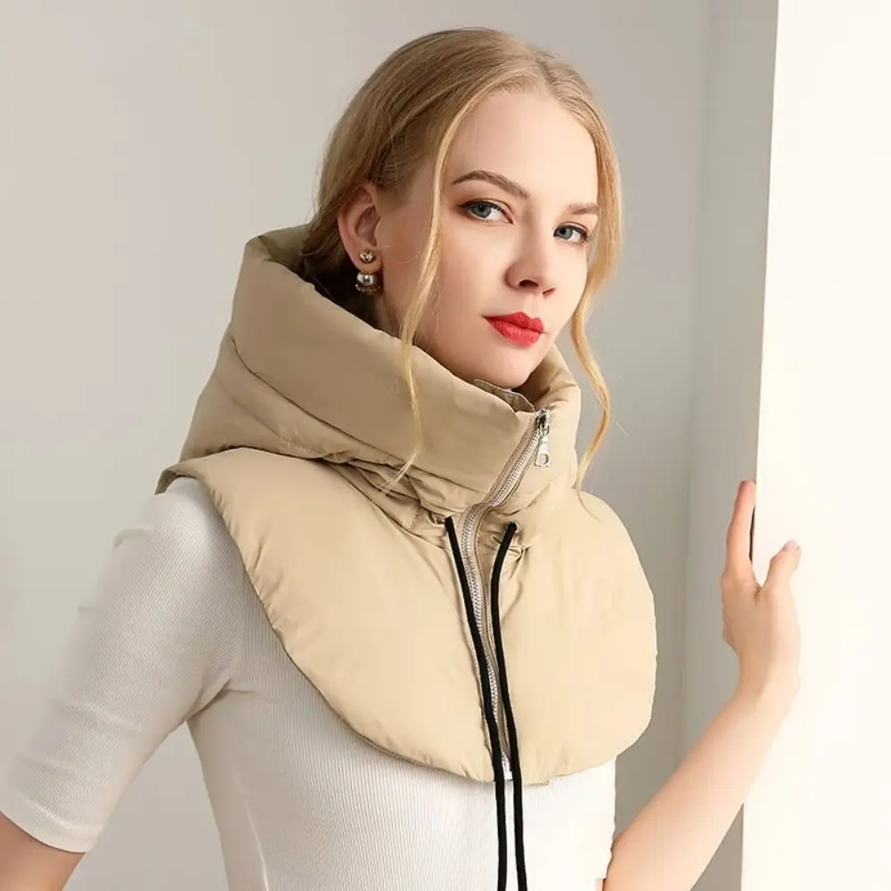 Ultralight Down Hooded Hats Zippper Removable Neck Cover Coat Short Tank Top Drawstring Fake High Collars Women's