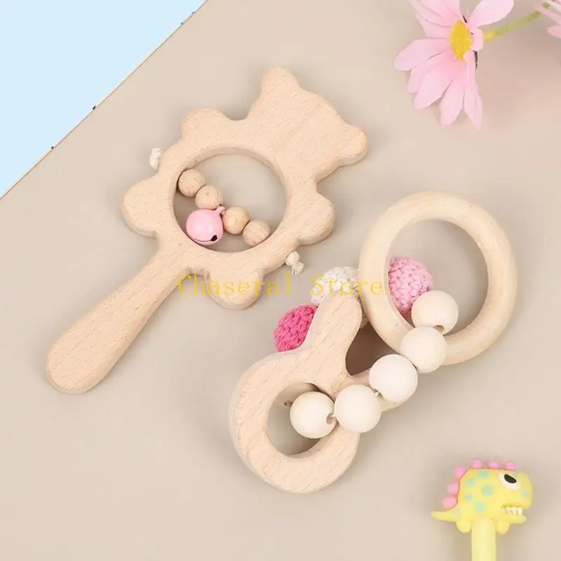 E7CE Crochet Beadbracelet Teething Relief Rattle Toy Infant Music Toy Handbell