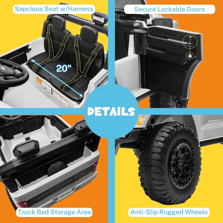 Licensed Ford F-150 Raptor 2 Seater Kids Ride on Truck, 24V Ride on Toys for Big Kids w/Parent Remote Control, Electric Car for