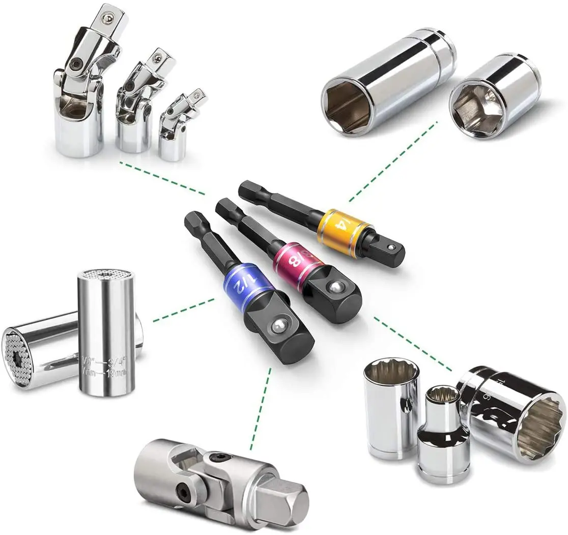 3 1/4 "3/8" 1/2 "Driver Adapter Cờ Lê Lục Giác Nối Dài Khoan Ổ Cắm Nguồn Adapter Nối Dài Bit bộ Mũi Khoan Hạt Lái Xe