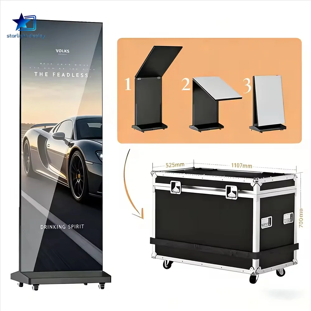 Advertising Video Mobile Floor Standing Screen Poster Portable Folding LED Poster Display