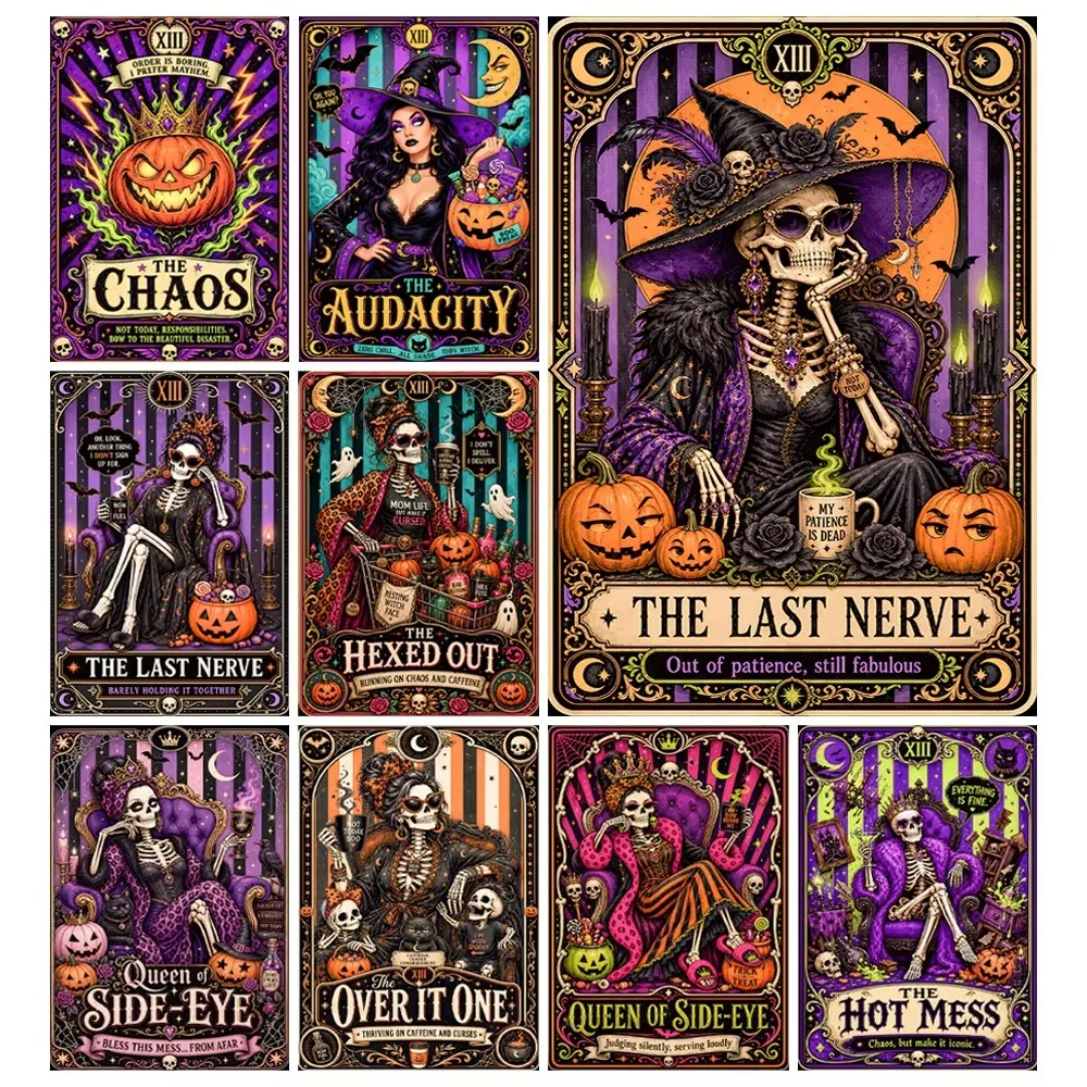 Gothic Halloween Skeleton Witch Pumpkin Tarot Jigsaw Puzzles 500/1000/1200/2000PCS Gameroom Home Decor Birthday Party Gift