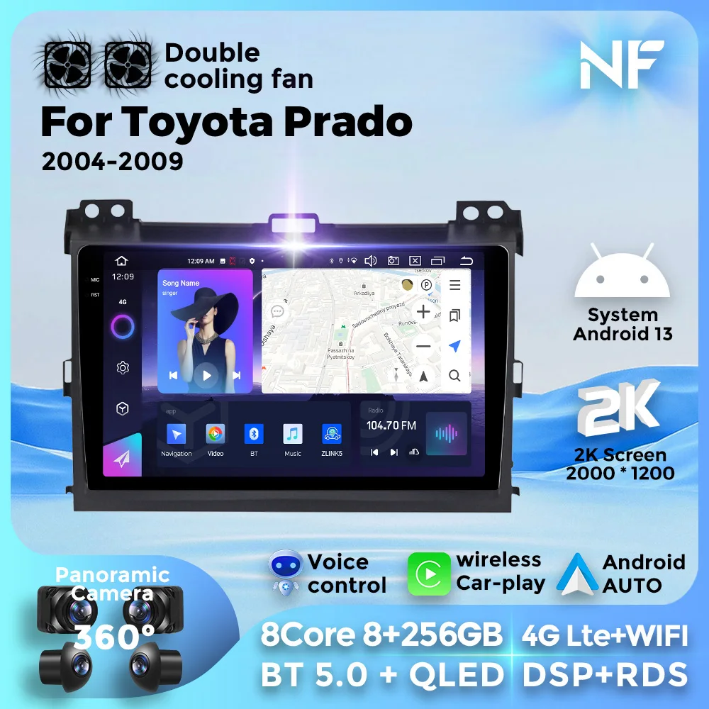 

8-Core Android Car Radio Stereo GPS For Toyota Land Cruiser Prado 120 3 Lexus GX470 J120 2003-2009 Carplay Video Player 2Din DSP