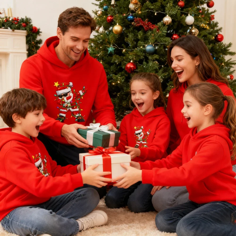 بلوفر دافئ بأكمام طويلة منقوش عليه سانتا كلوز لعام 2026 للفتيات والأولاد في الخريف والشتاء ملابس رياضية خارجية للأطفال