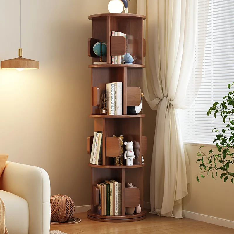 

Solid Wood Multi-layer Bookshelf Storage Shelves Home Living Room Kids Corner Floor-standing Multifunctional Rotating Bookshelf