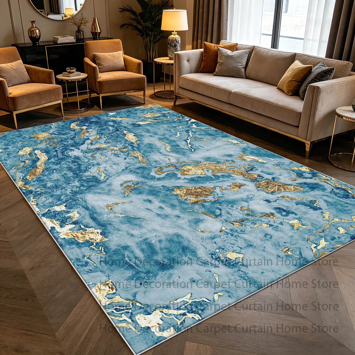 Modern Luxury Marble Texture Carpet Living Room Abstract Golden Large Area Rug Soft Non-slip Washable Bedroom Decor Floor Mat