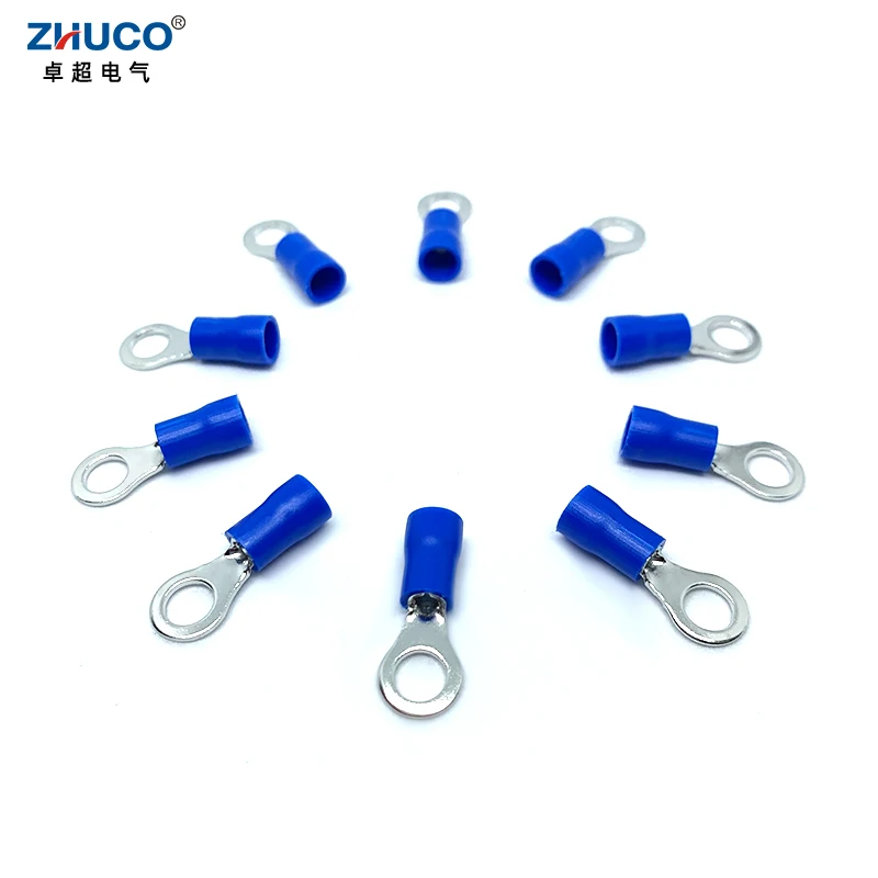 100pcs RVS2-5 Ring Cable Wire Copper Connector Circular Round Blue PVC Pre-Insulating Crimp Terminal AWG16-14 1.5-2.5mm2