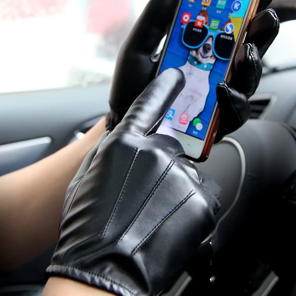 럭셔리 스포츠 Velet 방수 남성 따뜻한 터치 스크린 장갑 유지 패션 액세서리 남성 가죽 장갑 전체 손가락 장갑