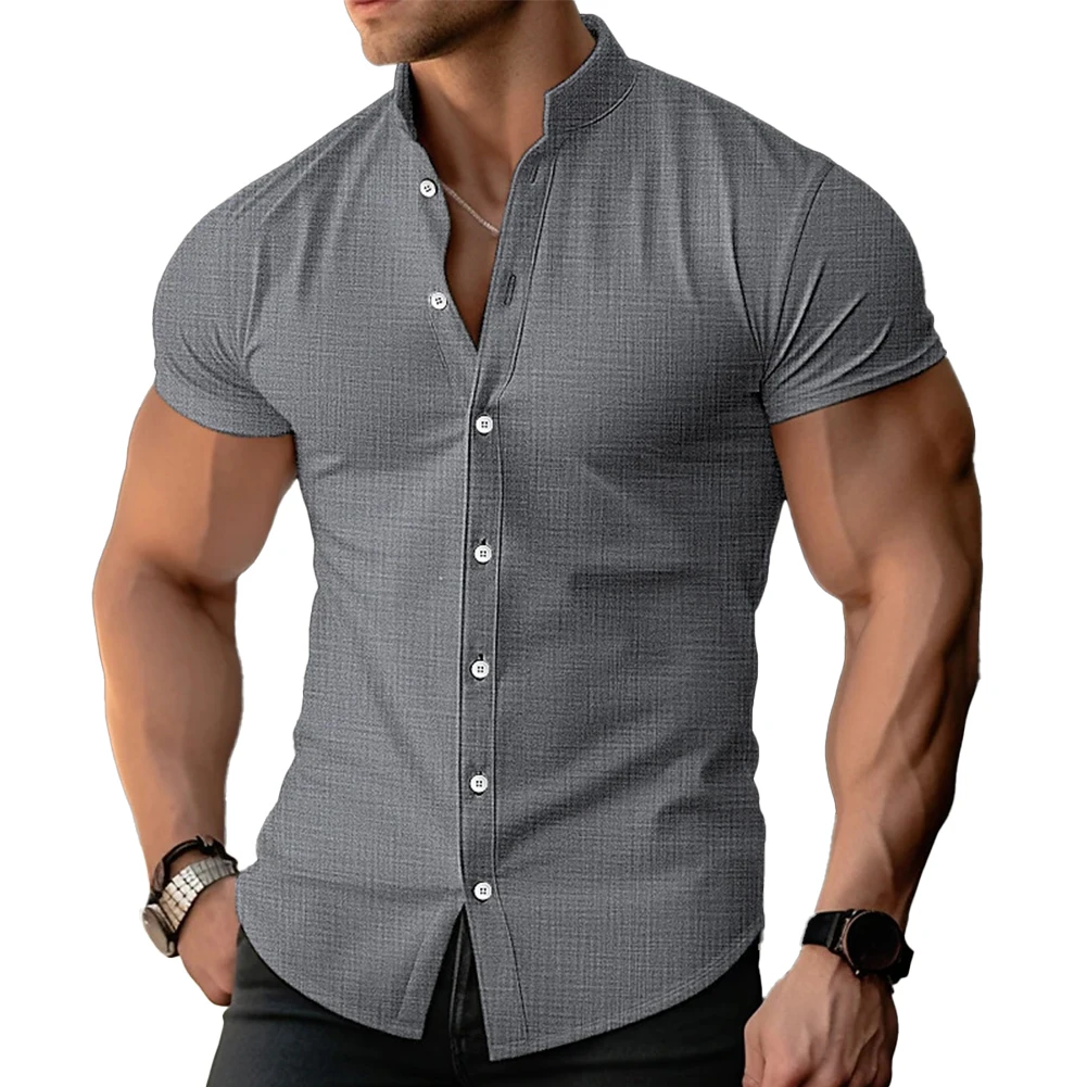 Рубашка мужская с воротником-ремешком, Повседневная Удобная блузка из полиэстера, с пуговицами, для фитнеса, рубашка на каждый день, 1 шт.