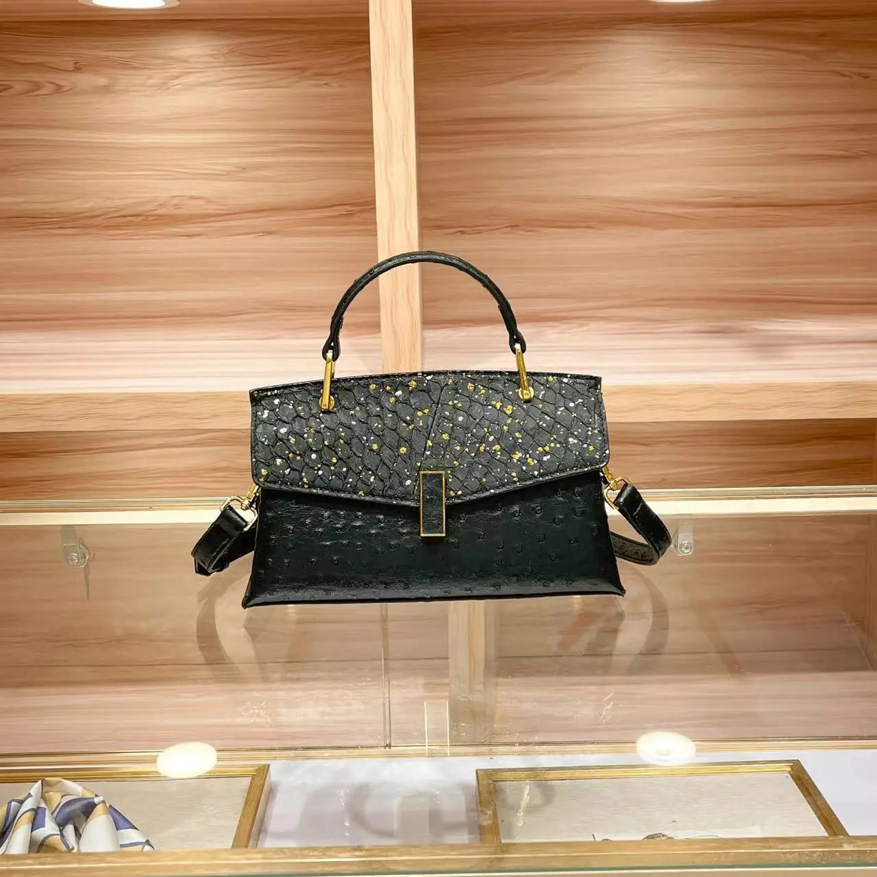 

2025 Spring New Fashionable Ostrich Pattern Handbag for Women Crossbody Shoulder Bag