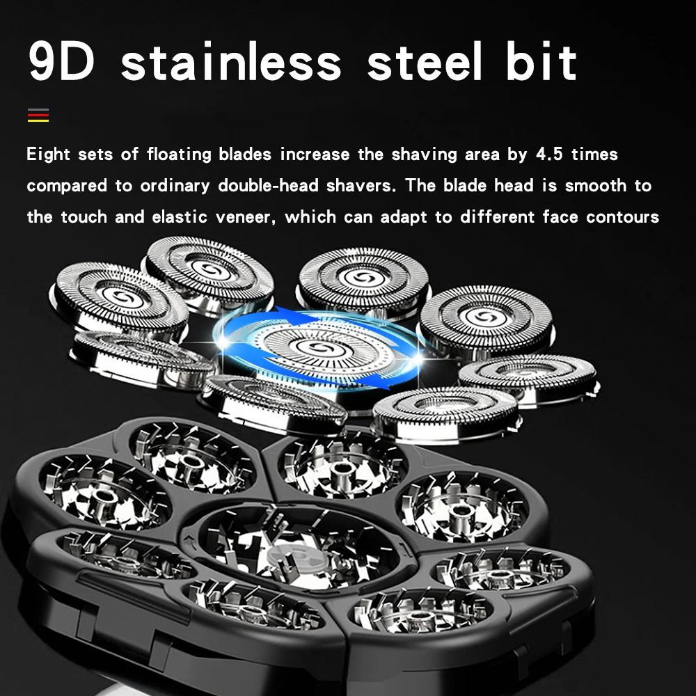 2022 Men's Electric Shaver 6 In 1 Floating 9 Heads Usb Rechargeable Waterproof Razor Nose Hair Trimmer Bald Head Shaver Machine
