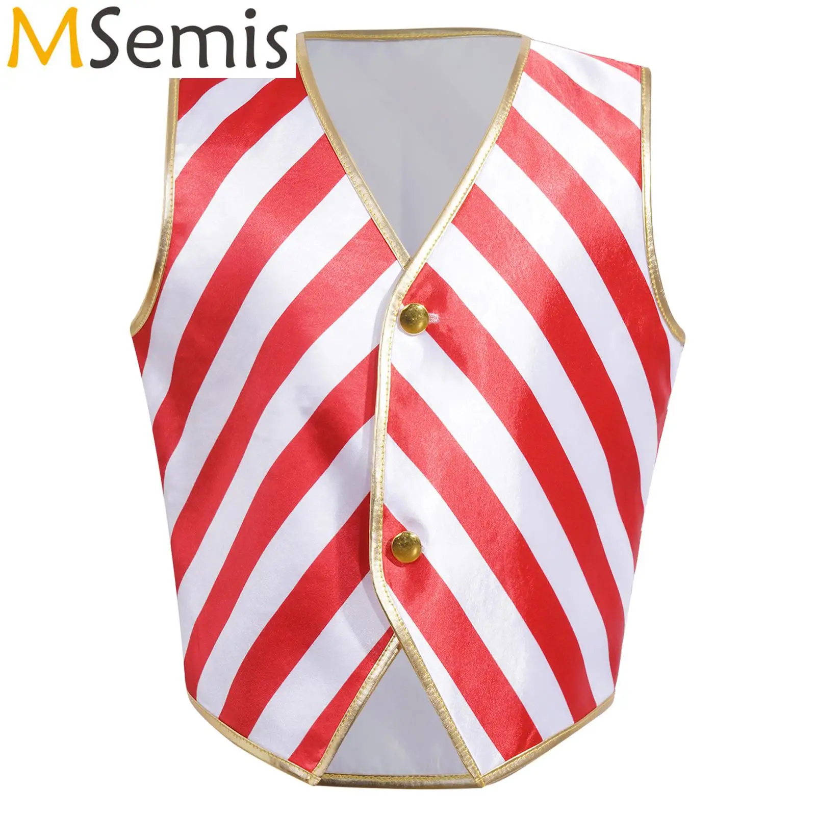 Kids Boys Girls Candy Cane Christmas Vest Cosplay Costume Stripes Buttons Festive Waistcoat Party Wear for Hip Hop Jazz Dancing