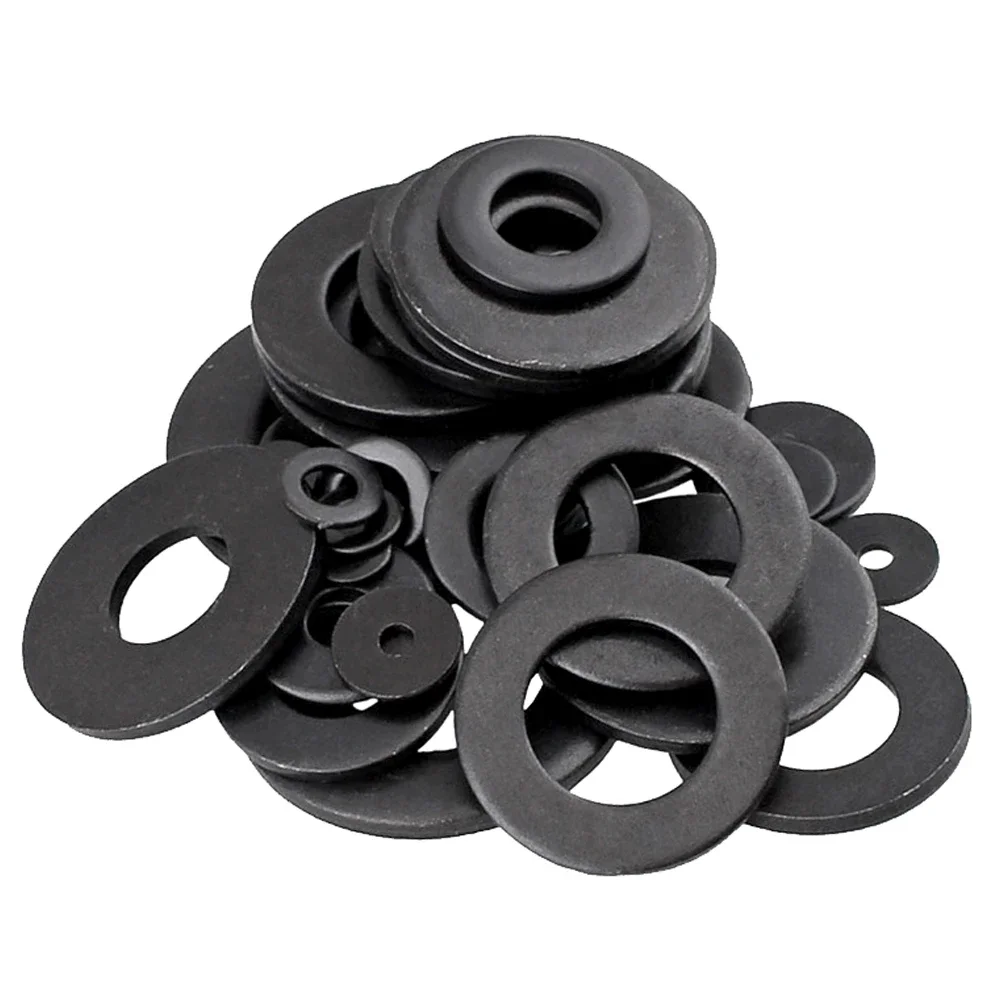 5/10/25/50Pcs M2 M2.5 M3 M4 M5 M6 M8 M10 M12 M14 M16 M20 M22 M24 GB97 Black Grade 8.8 Carbon Steel Flat Washer Plain Gasket Pad