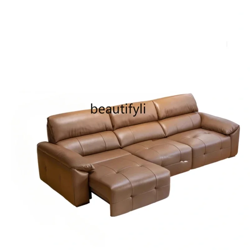

A48 Electric sofa bed new living room retractable leather sofa zero against the wall multi-functional adjustable first layer cow