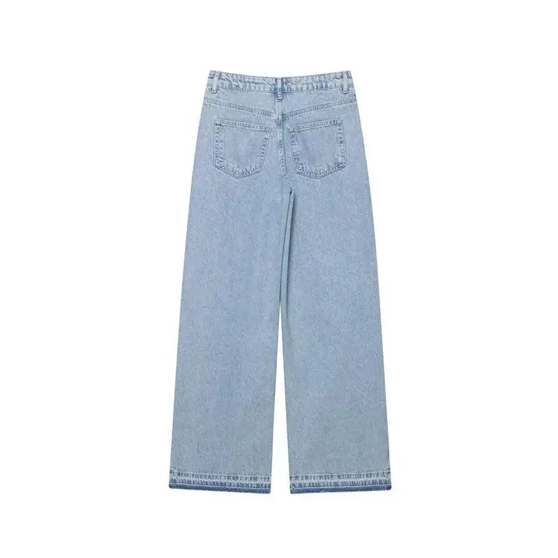 Women's Side Lace Splicing Wide Leg Jeans High Waist Denim Pants with Mesh Insert Vintage Y2K Trousers