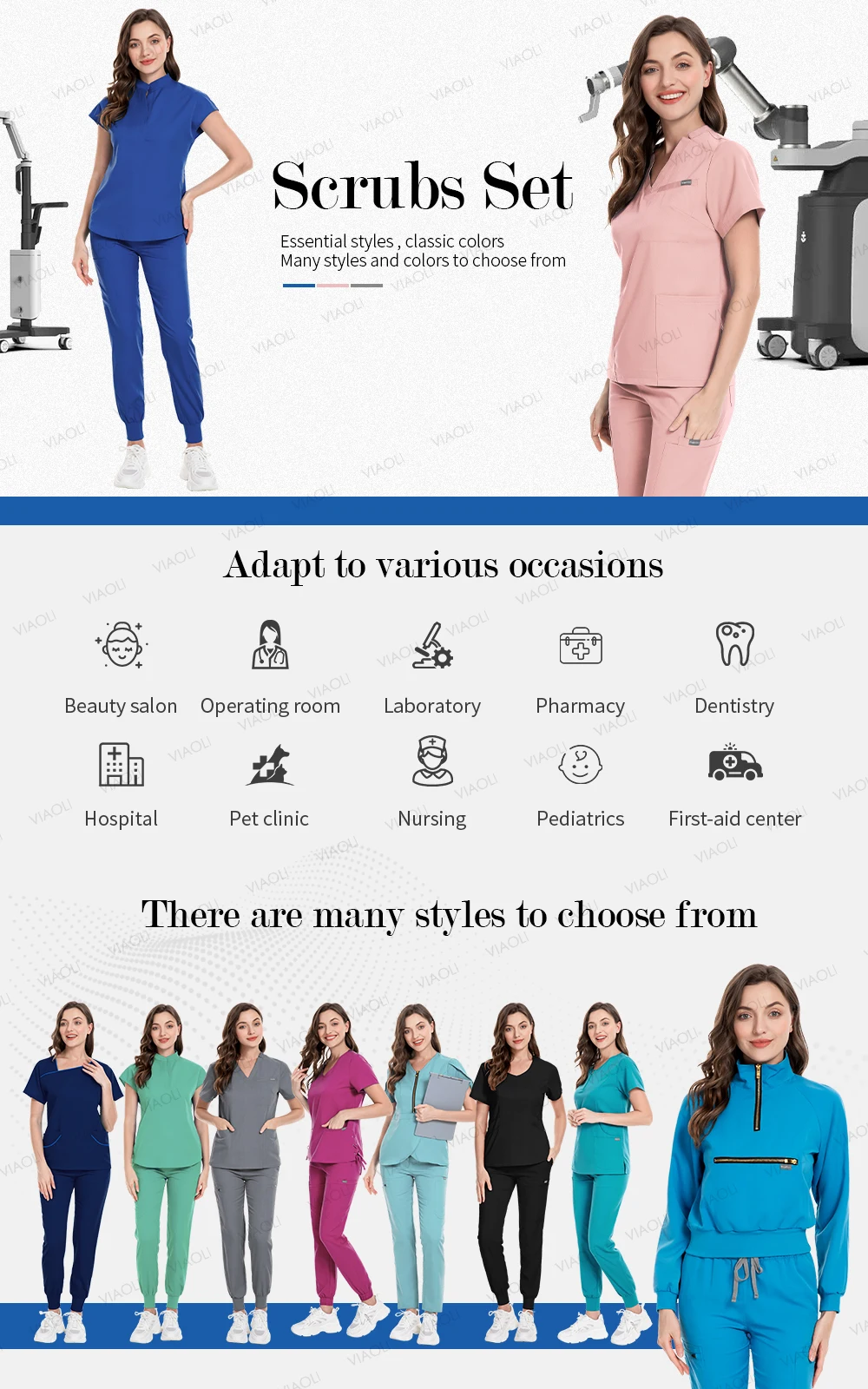 V-Neck Scrubs Top Straight Pants Uniforms Set Medical Nurse Uniforms Hospital Dentist Overalls Pharmacy Work Clothes Pocket Suit
