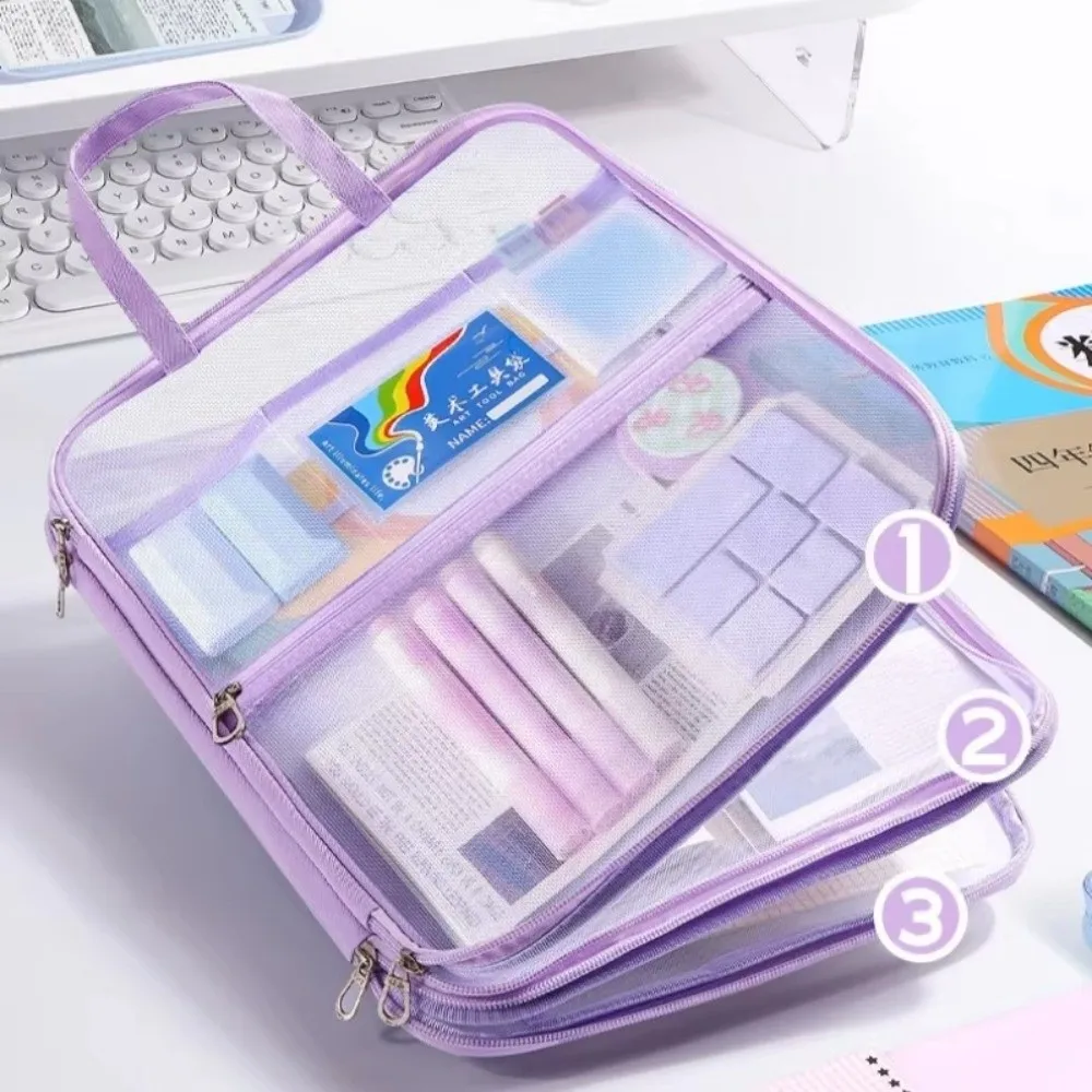 Portable A4 Document Bag Transparent Mesh Handheld Folder Large Capacity Waterproof Paper File Pouch Paper Storage Bag