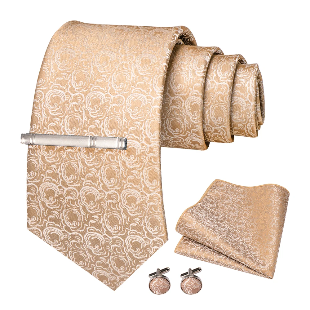 JEMYGINS Mode Männer Krawatte Luxus Gelb Gold Striped Plaid Seide Hochzeit Krawatte Für Männer Hanky Manschettenknopf Krawatte Set Bussiness Party geschenk – Detail 8