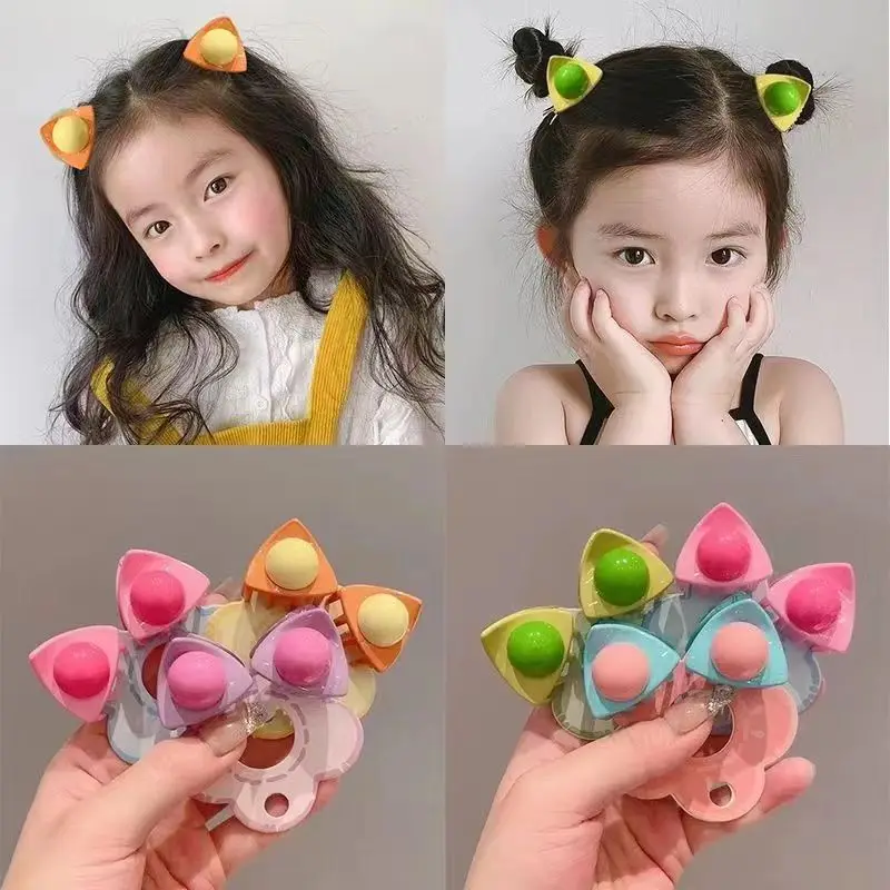 20Pcs/Lot Kids Kitten Ear Hair Clip PPC Girl Cartoon Sweet Cute Little Hairpin Bangs Claw Accessories HA2665