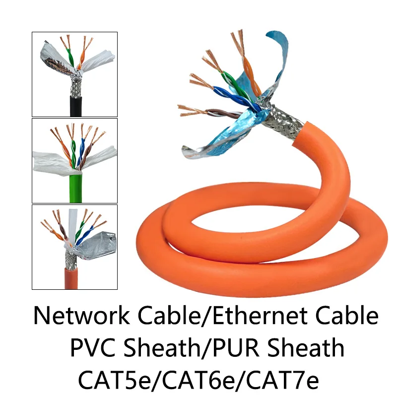 Super CAT5e CAT6e CAT7e Flexible Network Cable Industrial Ethernet Cable 4Core 8Core Type of Double Shielded Signal Wire PUR/PVC